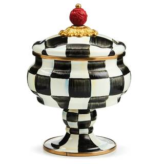 MACKENZIE-CHILDS Enamel Curiosity Pot, Black-and-White Courtly Check | Hand-painted…