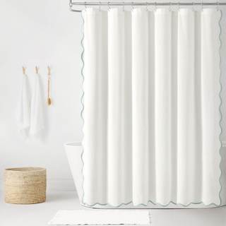 Lush Decor Coastal Chic Scallop Edge Linen-Textured Shower Curtain, Single 72" W x 72" L…