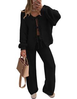ZESICA Women's 2 Piece Outfits 2026 Fall Lounge Pajama Sets | Long Sleeve Cardigans, Wide…