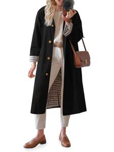 Tankaneo Womens Long Oversized Single Breasted Windproof Trench Coat | Plaid Lining…