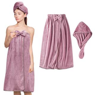 Women Microfiber Bath Towel Wrap - Adjustable Soft Body Wraps Dress with Hair Towel for…