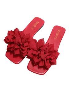 GORGLITTER Women's Floral Flat Sandals Dressy Square Toe Comfortable Slides | 3D Flower…