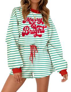 MYHALF Christmas Lounge Sets for Women Shorts Sweatshirt and Shorts Set | matching sweat…