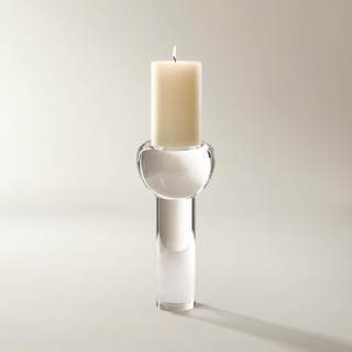 Z Gallerie Serene Pillar Candle Holder Large Clear Crystal Glass | Modern Sculptural…