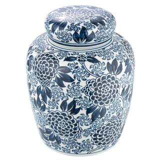 Creative Co-Op Decorative Chrysanthemum Ceramic Ginger Jar with Lid, Blue and White Blue…