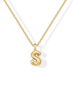 PAVOI 14K Gold Plated Dainty Chunky Bubble Initial Letter Pendant Necklace for Women |…