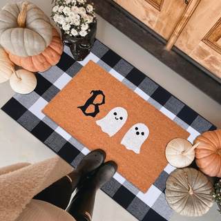 Halloween Door Mat Combo Set, Boo Ghost Coco Coir Welcome Doormat + 28" x 43" Black and…