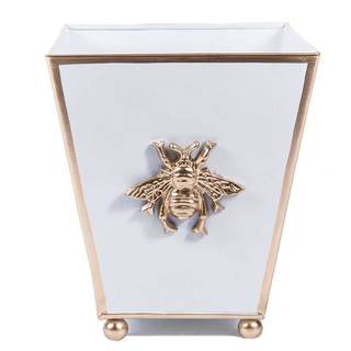 Jaye's Studio Regency Bee, Decorative White Square Cachepot & Planter, Gold Trim &…