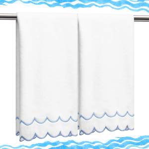 Hahafelt 2 Pcs Scalloped Hand Towels 100% Cotton Fingertip Towels for Bathroom 15.75 x…