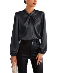 GRACE KARIN Women Business Casual Long Sleeve Satin Blouse | Twist Mock Neck, Work, Silk…