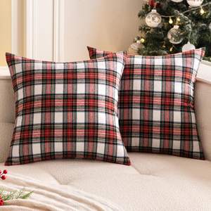 Scottish Tartan Plaid Throw Pillow Covers 18x18 Red White Set of 2 | Farmhouse Classic…