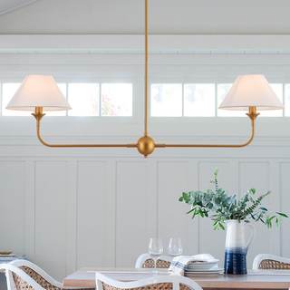 Modern Linear Chandeliers for Dining Room, Gold Island Light Fixtures with Off-White…