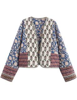 Flygo Floral Cropped Quilted Lightweight Jackets for Women | Reversible, Open Front, Crop…