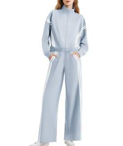 Casly Lamiit Women's 2 Piece Lounge Outfits Zip Up Sweat Set Contrast Striped Wide Leg…