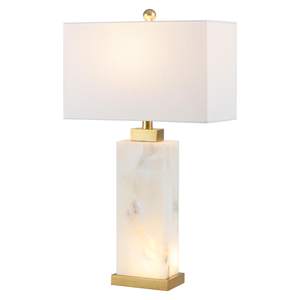 JONATHAN Y Elizabeth Alabaster Nightlight Lamp 27.5", White/Gold Painting | Linen…