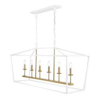 JONATHAN Y Pagoda 6-Light Pendant 49" Cage, White | Traditional Metal Farmhouse Hanging…