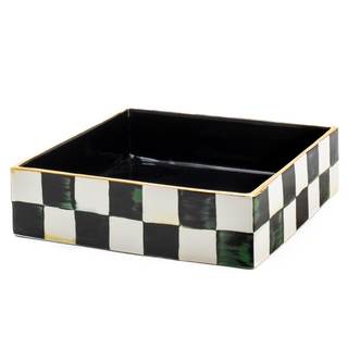 MACKENZIE-CHILDS Luncheon Napkin Holder, Black-and-White Courtly Check | Hand-painted…