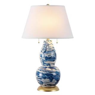 Safavieh Lighting Collection Color Swirls Glass Navy and White Table Lamp, Set of 2…