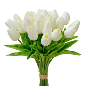 Mandy's 28pcs Artificial Cream Tulips | 13.5 Inch Lifelike PU Tulips Faux Floral…