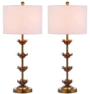 SAFAVIEH Lighting Collection – Set of 2 Lani Antique Gold Leaf 32-Inch Table Lamps with…
