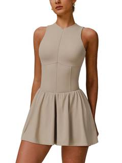 AGYMNX Tennis Dress for Women High Neck Sleeveless Ruffle A-line Dress with Shorts Yoga…