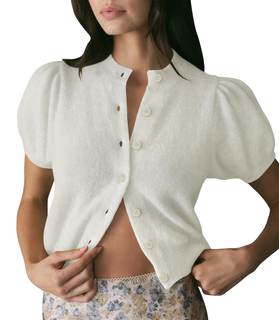 Womens Puff Short Sleeve Cardigan Sweaters Cropped Button up Lightweight Y2k Knit Summer…
