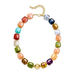 Chunky Colorful Beaded Choker Necklace for Women, Summer Beach Statement Resin Beads…