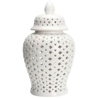 VOSAREA Ginger Jar Traditional Pierced Ginger Jar with Lid Ceramic Flower Vase Carved…
