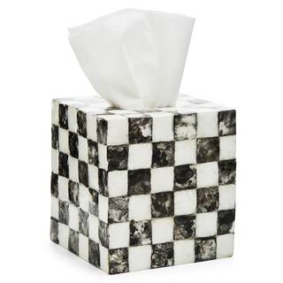 MACKENZIE-CHILDS Boutique Tissue-Box Cover, Black-and-White Courtly Check | Handcrafted…