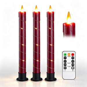 Da by 3 Pack Red Dripping Wax Flameless Candles, Realistic Dynamic Flame LED Taper…