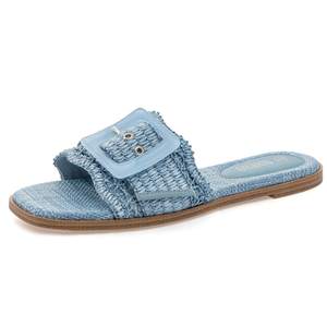 Rihero Women's Raffia Flat Sandals Square Open Toe Summer Beach Slip On Woven Buckle…