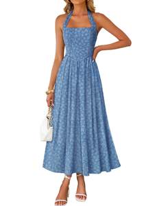 ZESICA Women's Summer Sleeveless Floral Wedding Guest Maxi Dress | Halter Neck, Flowy A…