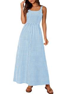 PRETTYGARDEN Women's Summer Gingham Maxi Long Dress | Plaid Checkered,Spaghetti…
