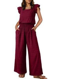 Dokotoo Women's Casual Loose Overalls Jumpsuits One Piece Short Sleeve Wide Leg Smocked…