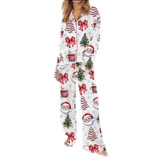 Meiweileya Women Christmas Pajamas Sets for Women Satin Silk Bow Santa Print Cute Pj…