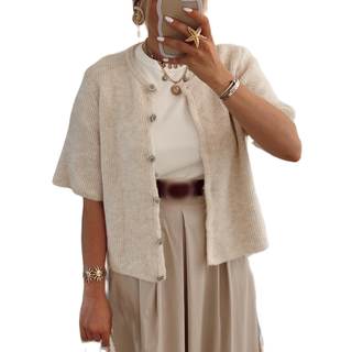 Women Y2K Cardigan Sweater Short Sleeve Button Down Ribbed Knit Crop Top Fall Winter…
