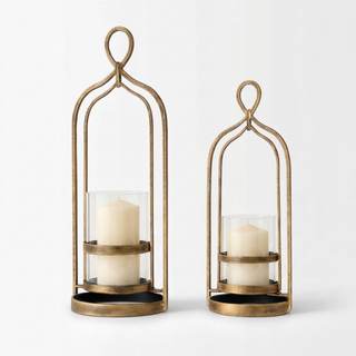 Hurricane Candle Holder Set of 2 with Glass & Metal Frame-Pillar Candle Holders for…