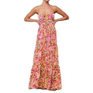 ABYOVRT Women Floral Maxi Dress Tie Front Cut Out Backless Boho Spaghetti Strap Summer…