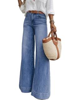 SHEWIN Flare Jeans for Women Wide Leg High Waisted Strechy Loose Casual Denim Pants with…