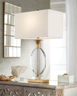 Valerie 28" Tall Table Lamp Gold Modern Clear Crystal Luxury Glam | Glass Living Room…