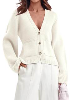 Saodimallsu Womens Deep V Neck Cardigan Sweaters Open Front Button Down Long Sleeve…