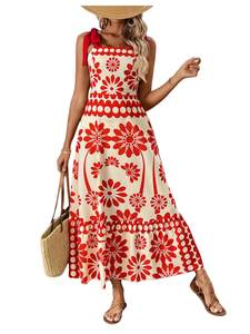 Floerns Women's Vintage Sleeveless Tie Shoulder Sundress Floral Print Cami Maxi Dress…