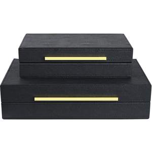Black Shagreen box Set of 2 Faux Leather Decorative Boxes,Large Nesting Storage…