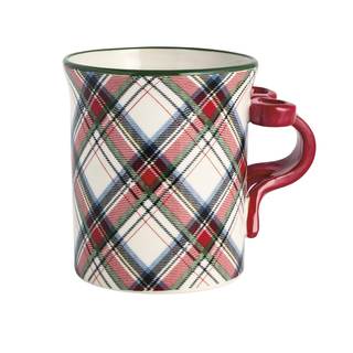 Mud Pie Christmas Bow Tartan Figural Handle Mug