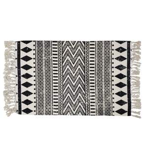 USTIDE Boho Cream & Black Cotton Rug - Washable, Hand Woven Fringe, Farmhouse Bath &…