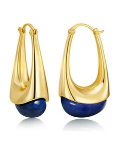 SNGIA Long Oval Chunky Dangle 18K Gold Plated Hoops with Colored Resin Gemstone Statement…