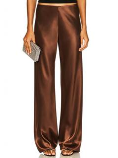 Women's Satin Wide Leg Dress Pants Hidden Elasticized Waistband Silk Casual Long Flowy…