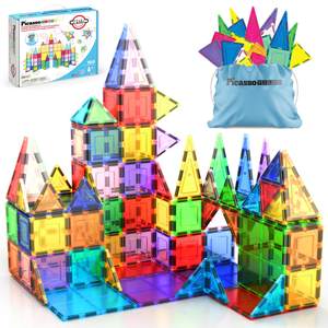PicassoTiles 100 Piece Magnetic Tiles, Clear 3D Building Blocks for Kids 3+ | No-limit…