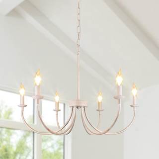 6-Light French Country Chandelier, 26" Antique White Farmhouse Chandelier | Dining Room…