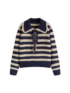CIDER Striped Sweaters for Women Collar Lightweight Knotted Fall Tops | Cute, Loose Fit…